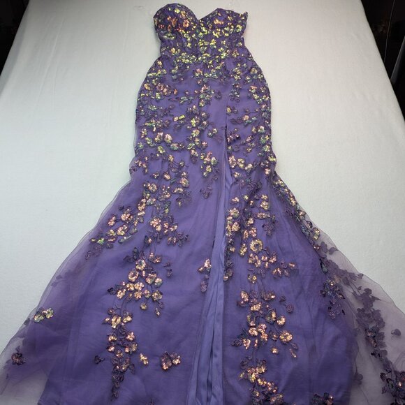 NWT Stacees Strapless Purple Floral Dress - Size 2 - Picture 1 of 17